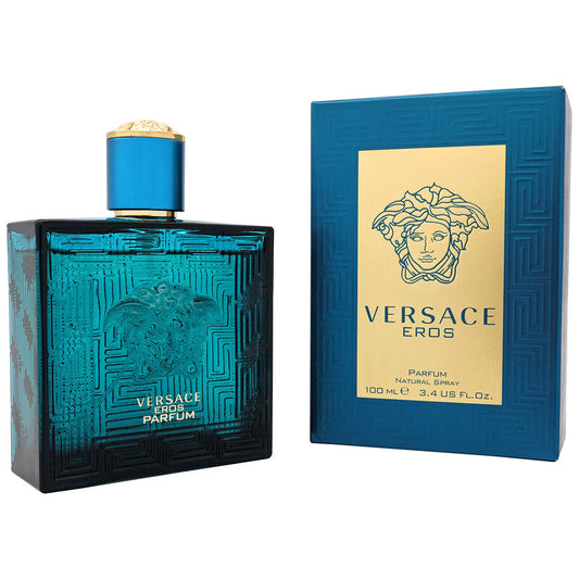 Versace Eros perfume bottle and packaging on a white background