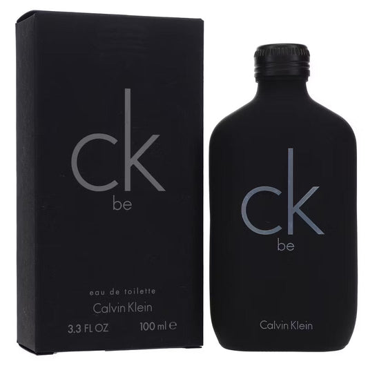 Calvin Klein CK be perfume bottle and packaging on a white background