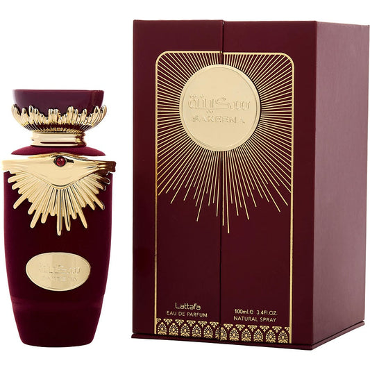 Lattafa Sakeena Eau de Parfum Spray 3.4 oz bottle and box