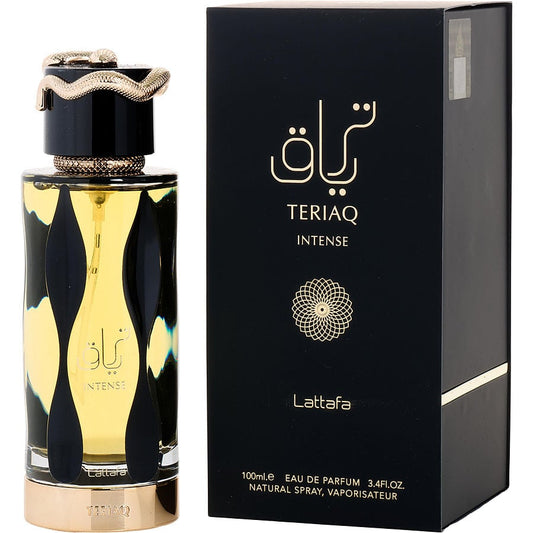 Lattafa Teriaq Intense Eau De Parfum Spray 3.4 oz bottle and box