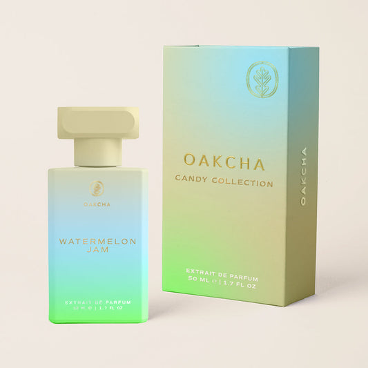 Oakcha Watermelon Jam perfume bottle and packaging on a light background